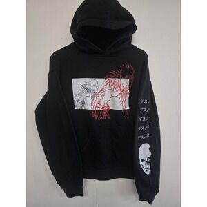 Death Note Hoodie Sweatshirt Mens Small Black Ryuk Anime Graphic Skull Pullover